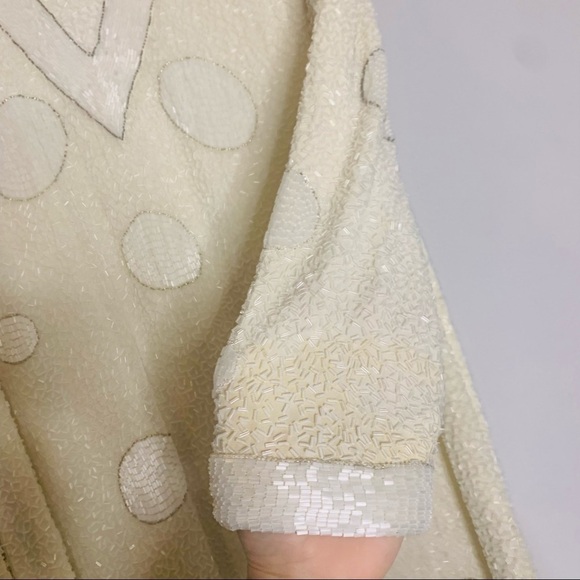 Vintage Bob Mackie Silk Beaded Geometric Long Sleeve Winter White Mini Dress 12 - Picture 7 of 14